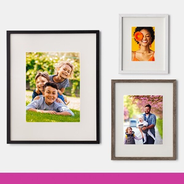 three frames with family photos